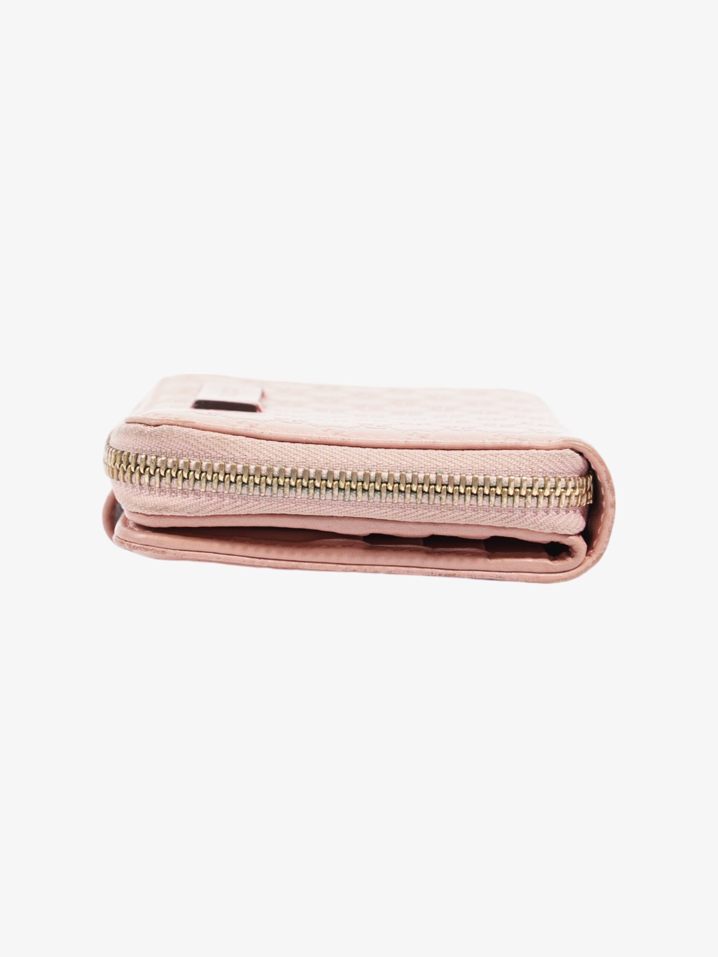 Gucci Gucci Micro Guccissima 449395 Leather Compact Wallet Pink   Ⓖ Engraving Pink Embossed Leather