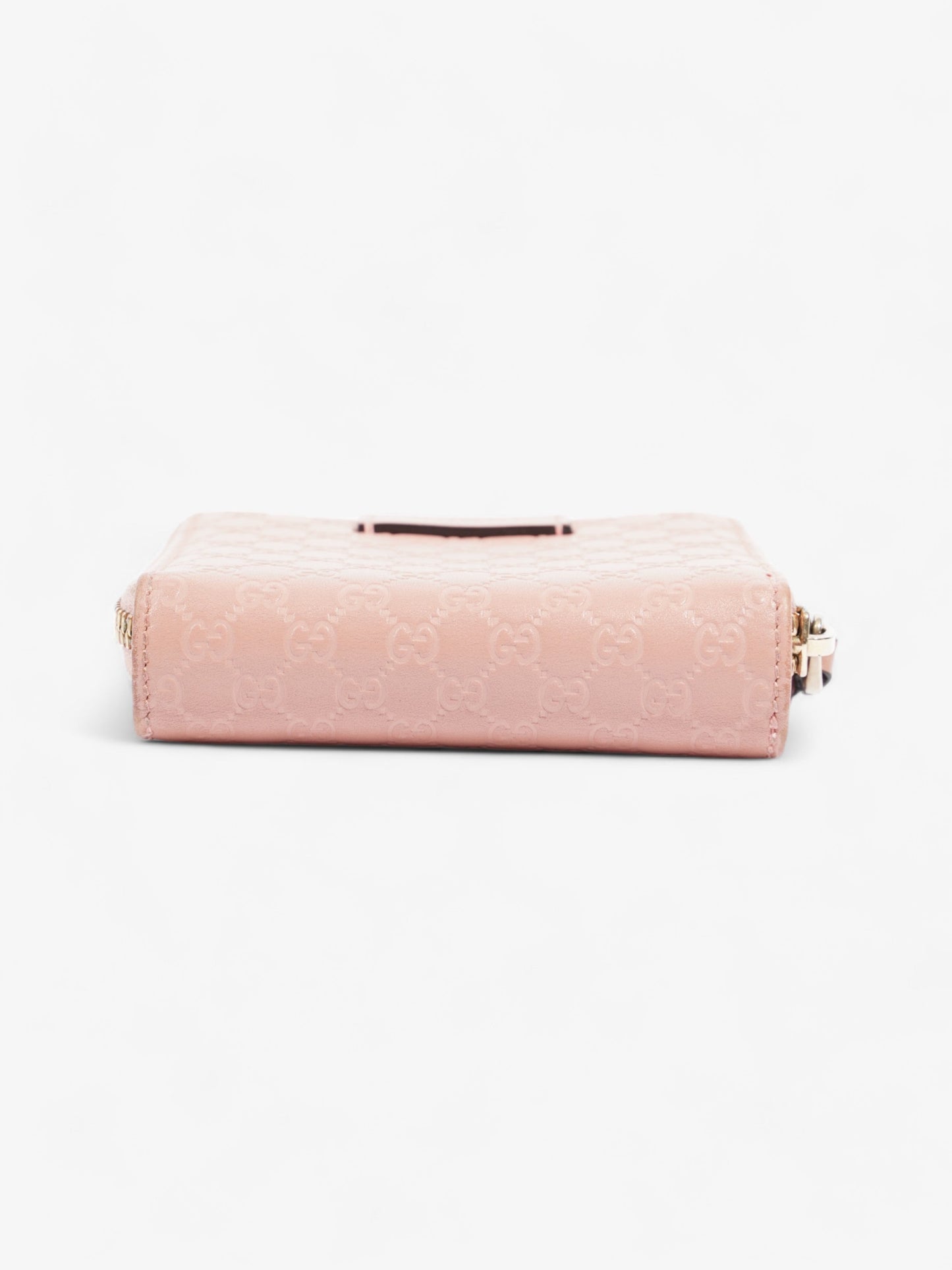 Gucci Gucci Micro Guccissima 449395 Leather Compact Wallet Pink   Ⓖ Engraving Pink Embossed Leather