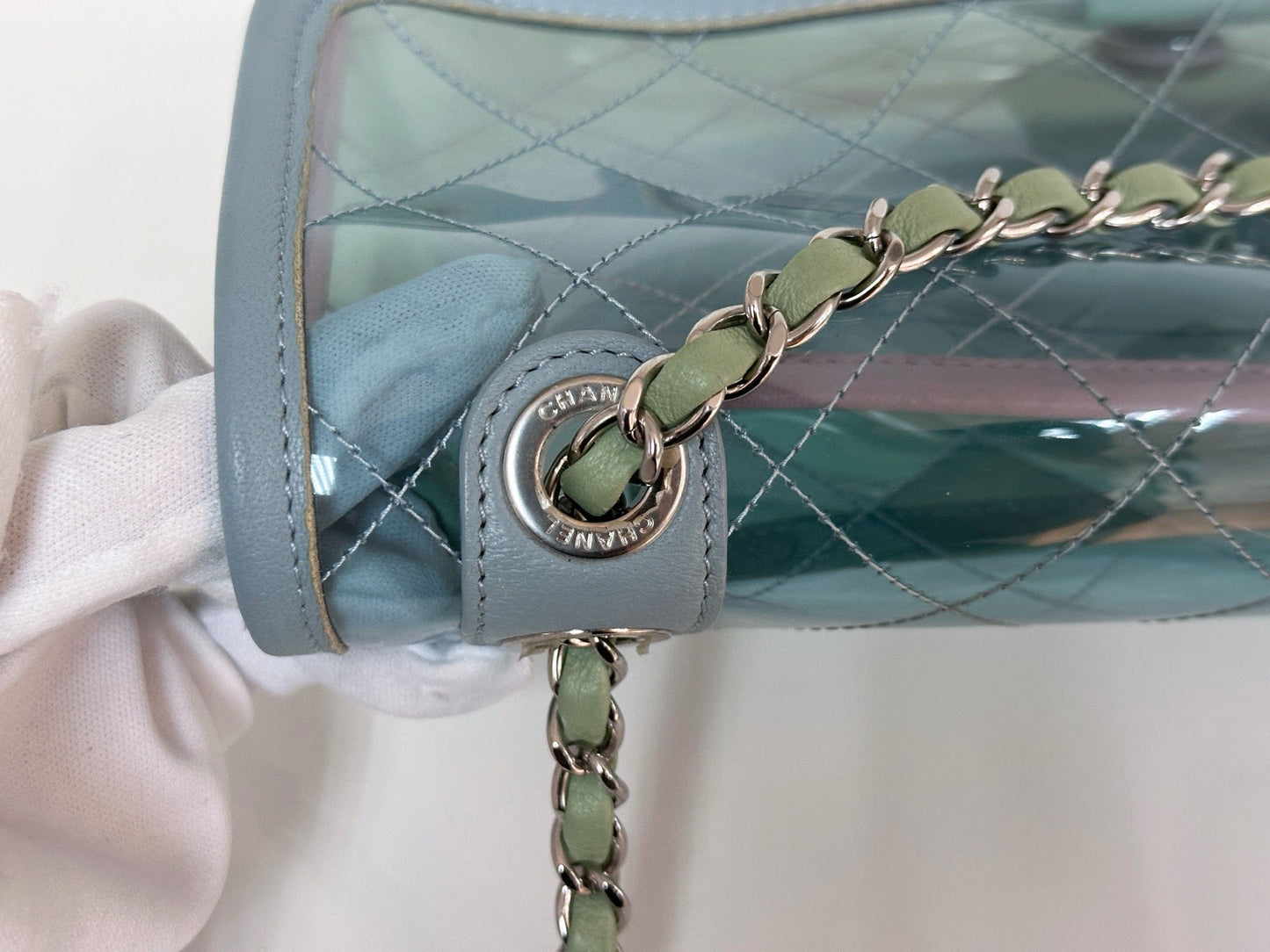 Chanel Coco Splash PVC Medium Flap Bag Pink/Blue/Green Holo card 2569