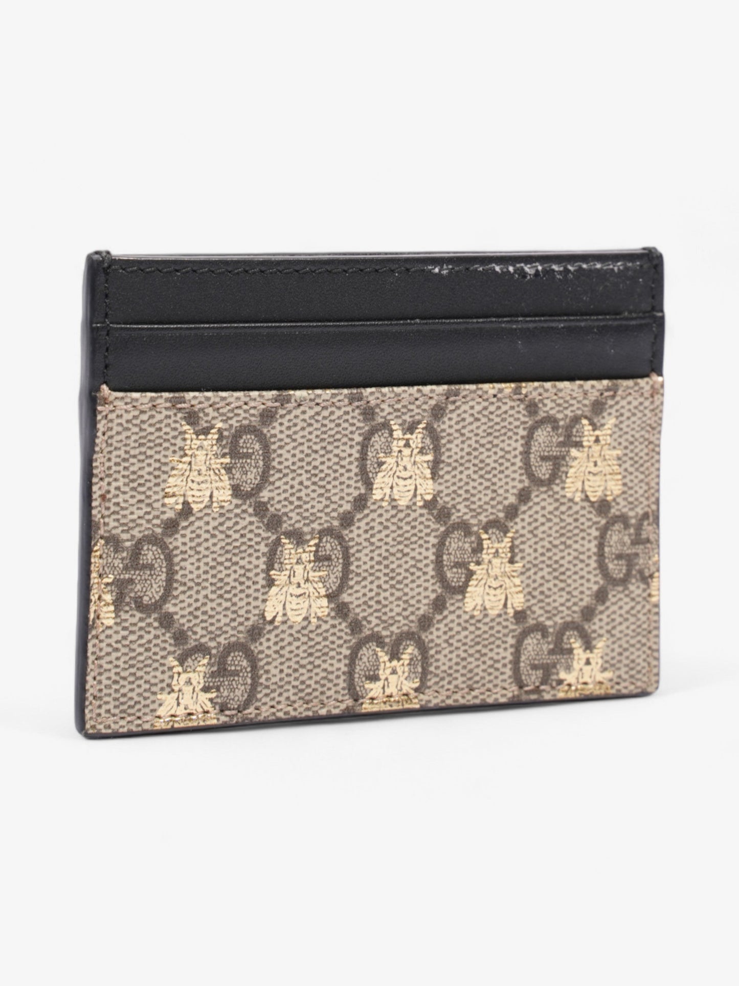Gucci Bee Card Holder GG Supreme / Black / Gold Coated Canvas