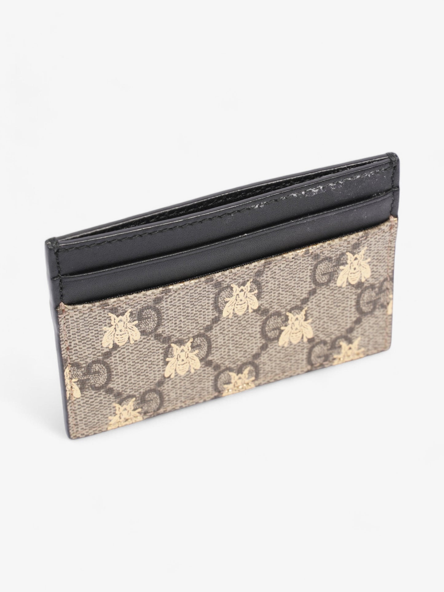 Gucci Bee Card Holder GG Supreme / Black / Gold Coated Canvas
