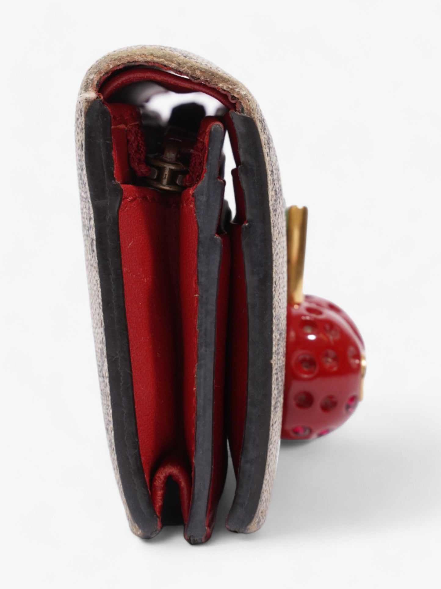 Gucci Cherry Fold Over Wallet GG Supreme / Red / Gold Coated Canvas