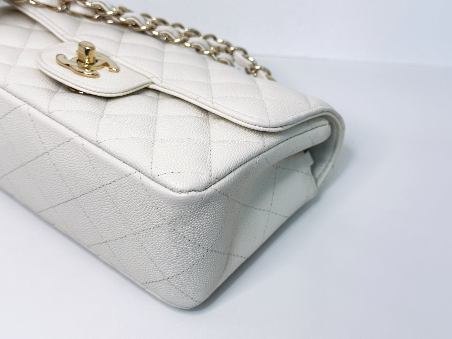 Chanel Mini Rectangular Caviar Classic White GHW 2382 holo card