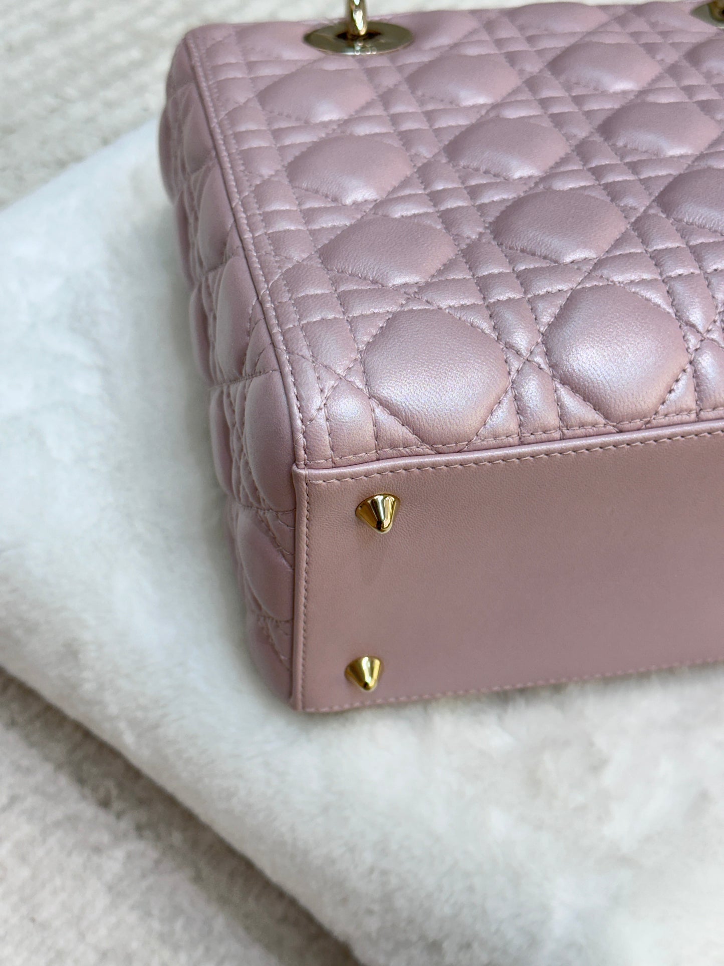 Dior Medium Lady Dior in Pearly Lotus Pink Lambskin GHW