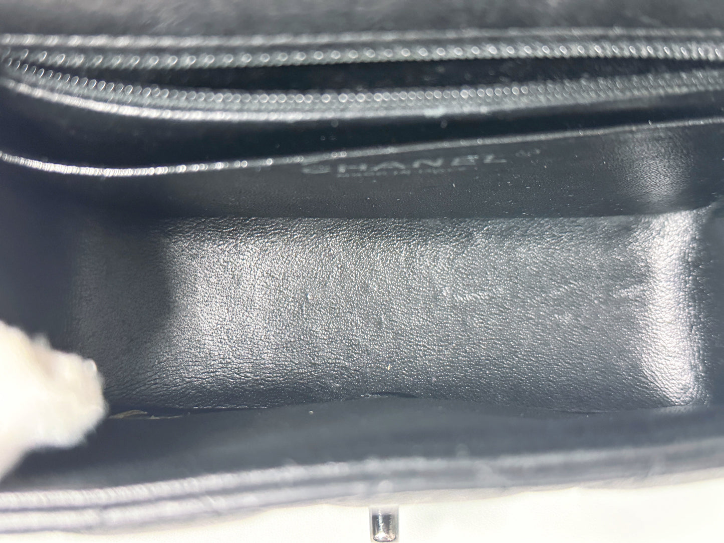 Chanel Quilted Mini Square Flap So Black Crumpled Calfskin 2417 holo card
