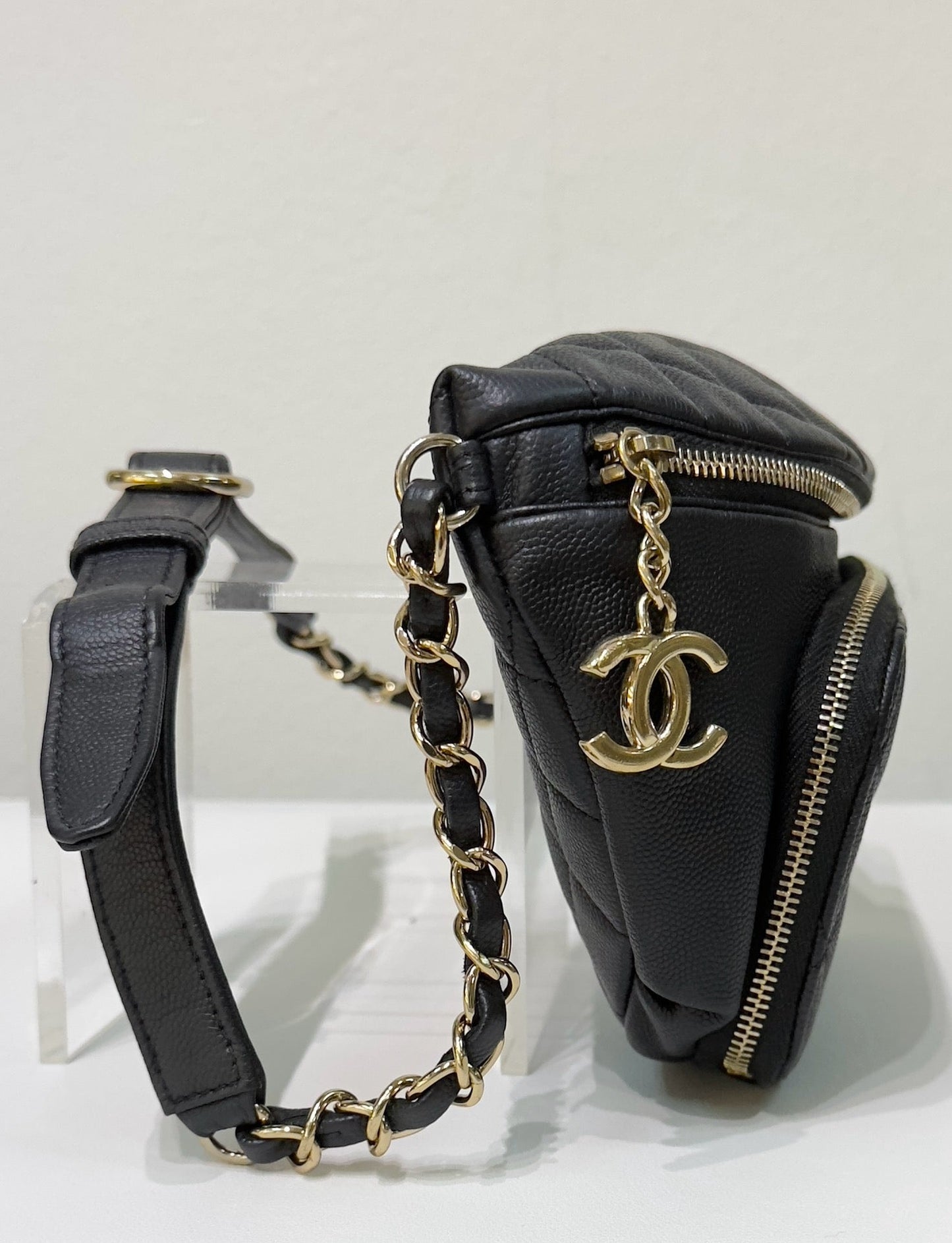 Chanel Black Quilted Caviar Leather Business Affinity Waist Belt Bag (not have card)