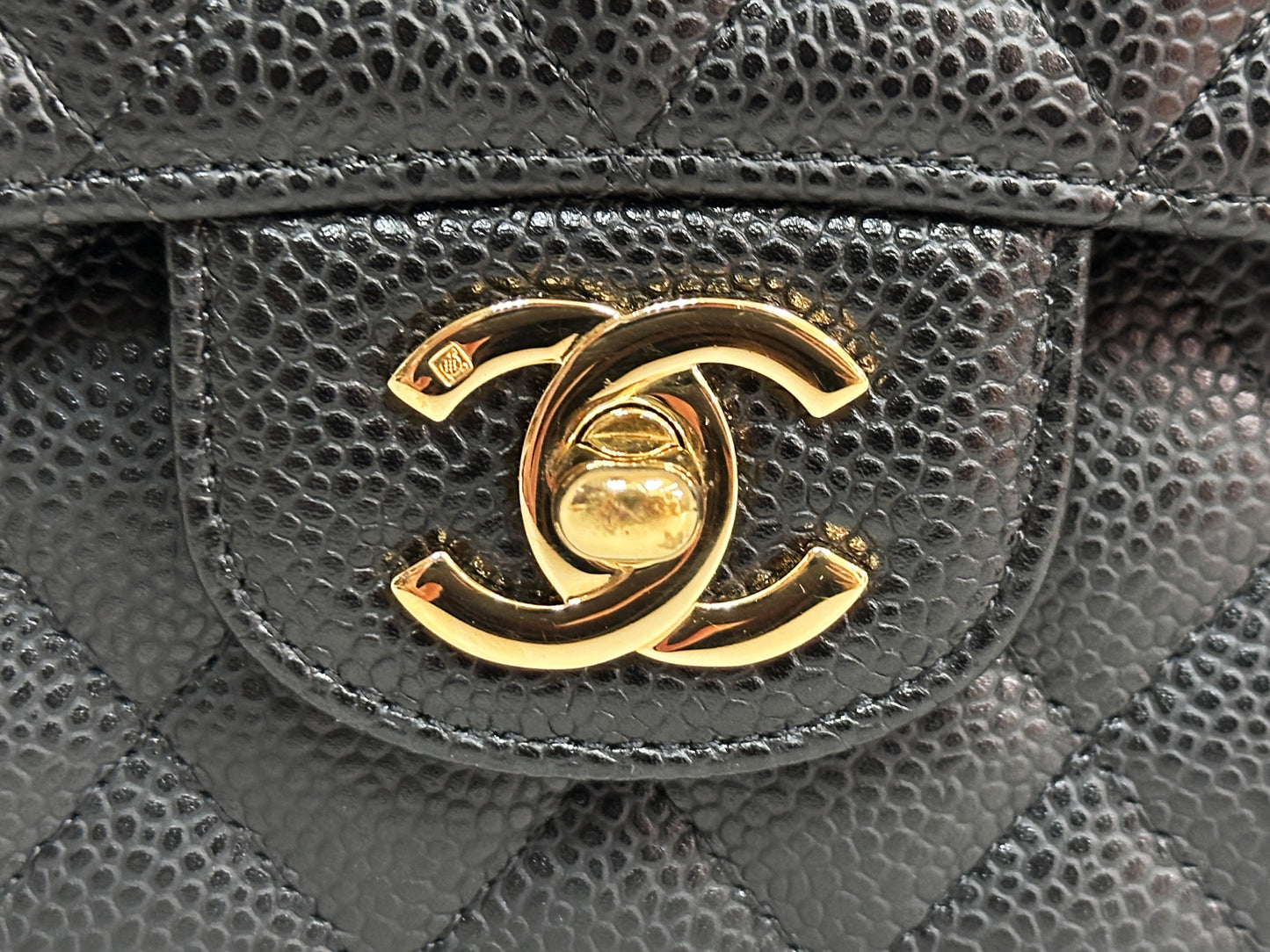 CHANEL Classic Double Flap Medium Shoulder Bag Black Caviar 24k GHW 1125 holo card