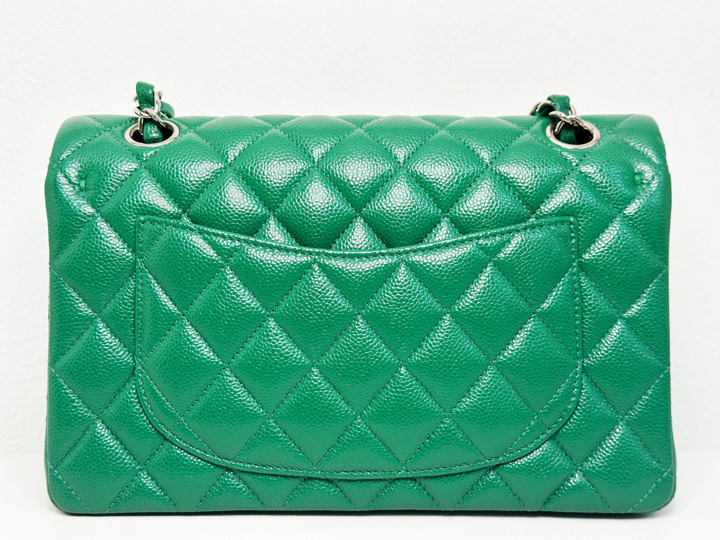 CHANEL 20B Green Classic Small Double Flap Bag SHW 3050 holo card