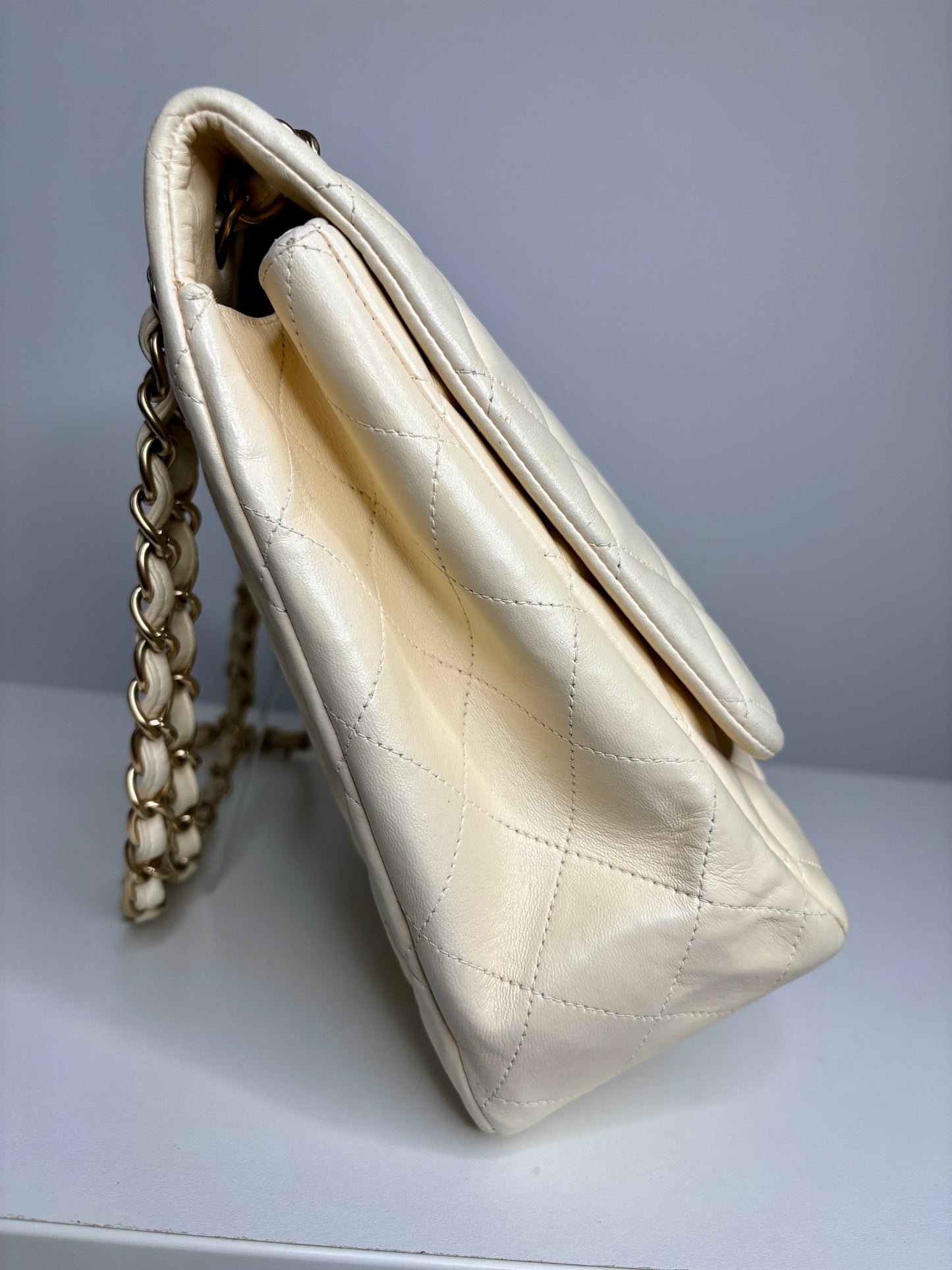 Chanel Classic Maxi Cream Calfskin Shoulder Flap Bag - Preloved