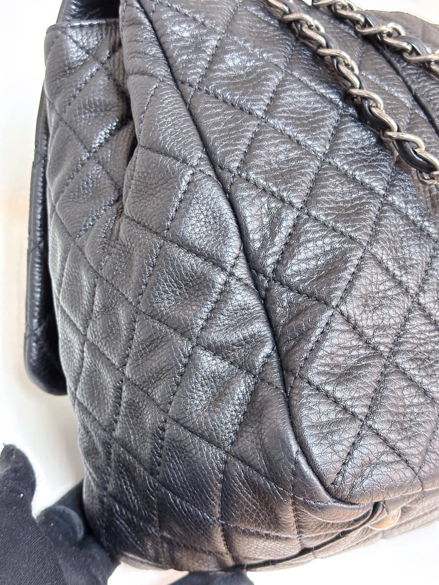 Chanel Calfskin Quilted XXL Travel Flap Bag Black 3038 holo card