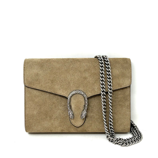 Gucci Dionysus Taupe Suede Chain Wallet Handbag