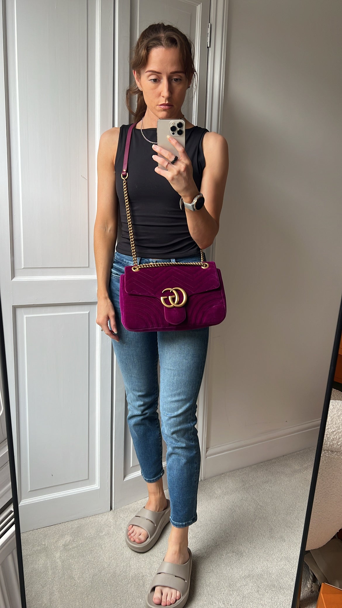 Gucci GG Fuchsia Velvet Marmont Medium Shoulder Bag (RRP £1,890)