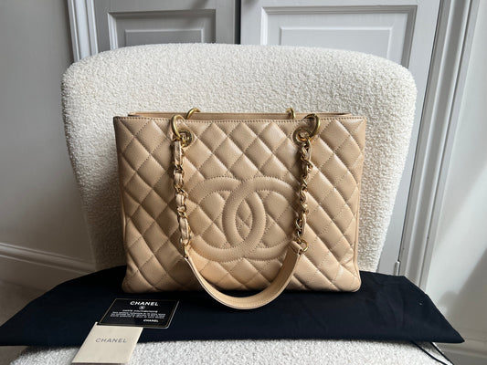 Chanel Beige Caviar Grand Shopper Tote gold hardware (GST)