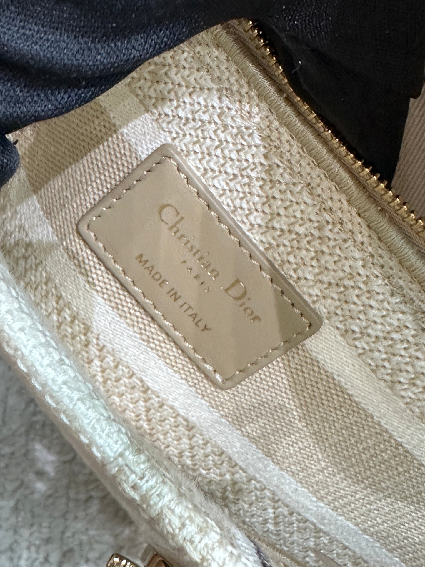 Dior Beige/White Medium Canvas Striped Lady D-Lite