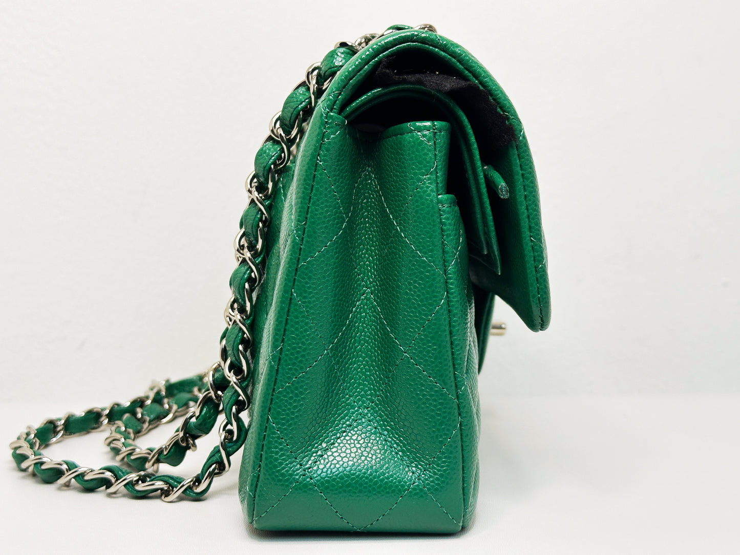 CHANEL 20B Green Classic Small Double Flap Bag SHW 3050 holo card