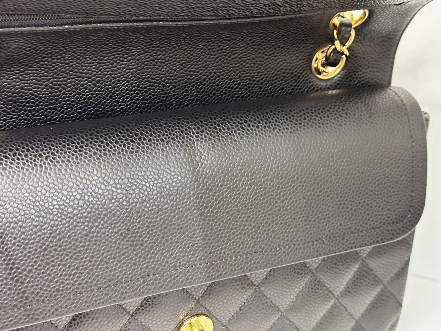 CHANEL Classic Double Flap Medium Shoulder Bag Black Caviar 24k GHW 1125 holo card