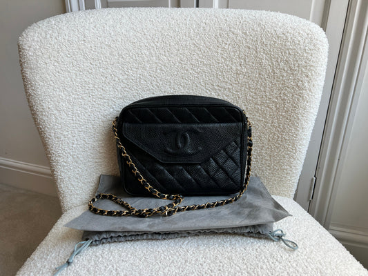 Chanel Vintage Black Caviar Camera Bag