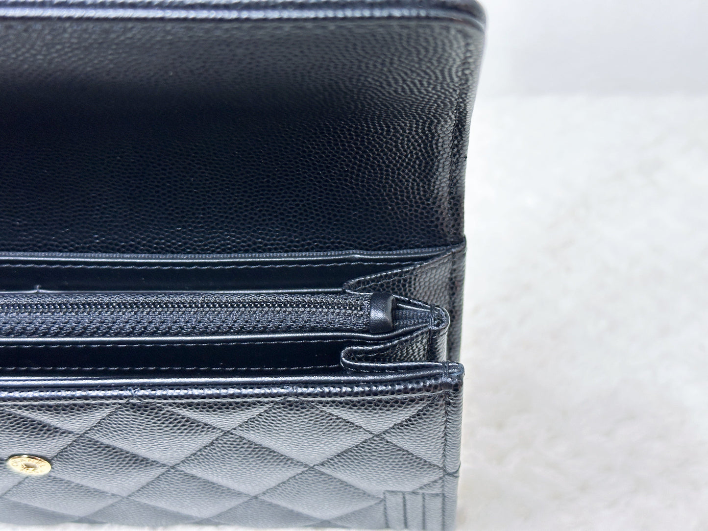 CHANEL Black Quilted Caviar Large Boy Gusset Flap Wallet 3199 holo card