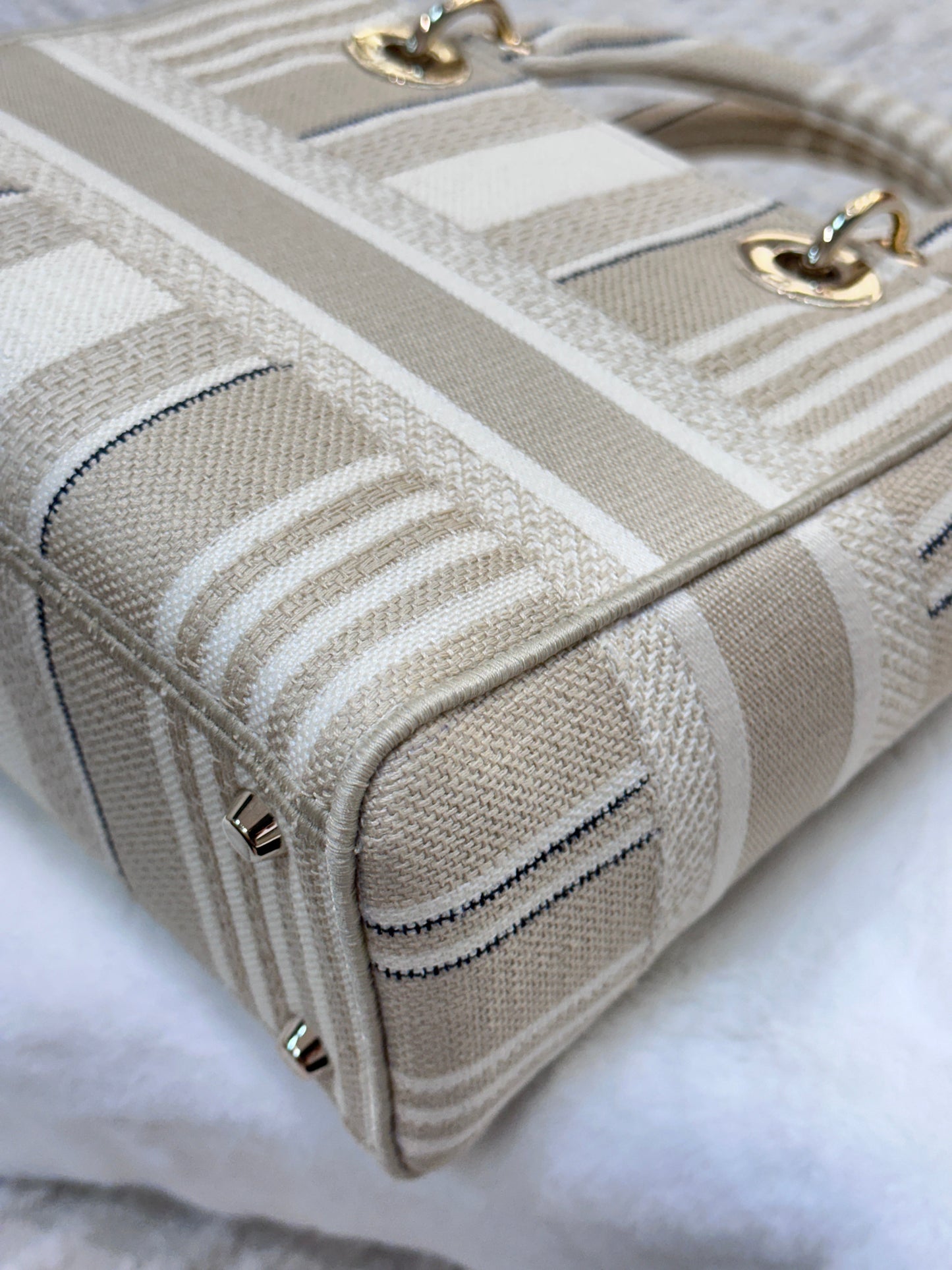 Dior Beige/White Medium Canvas Striped Lady D-Lite