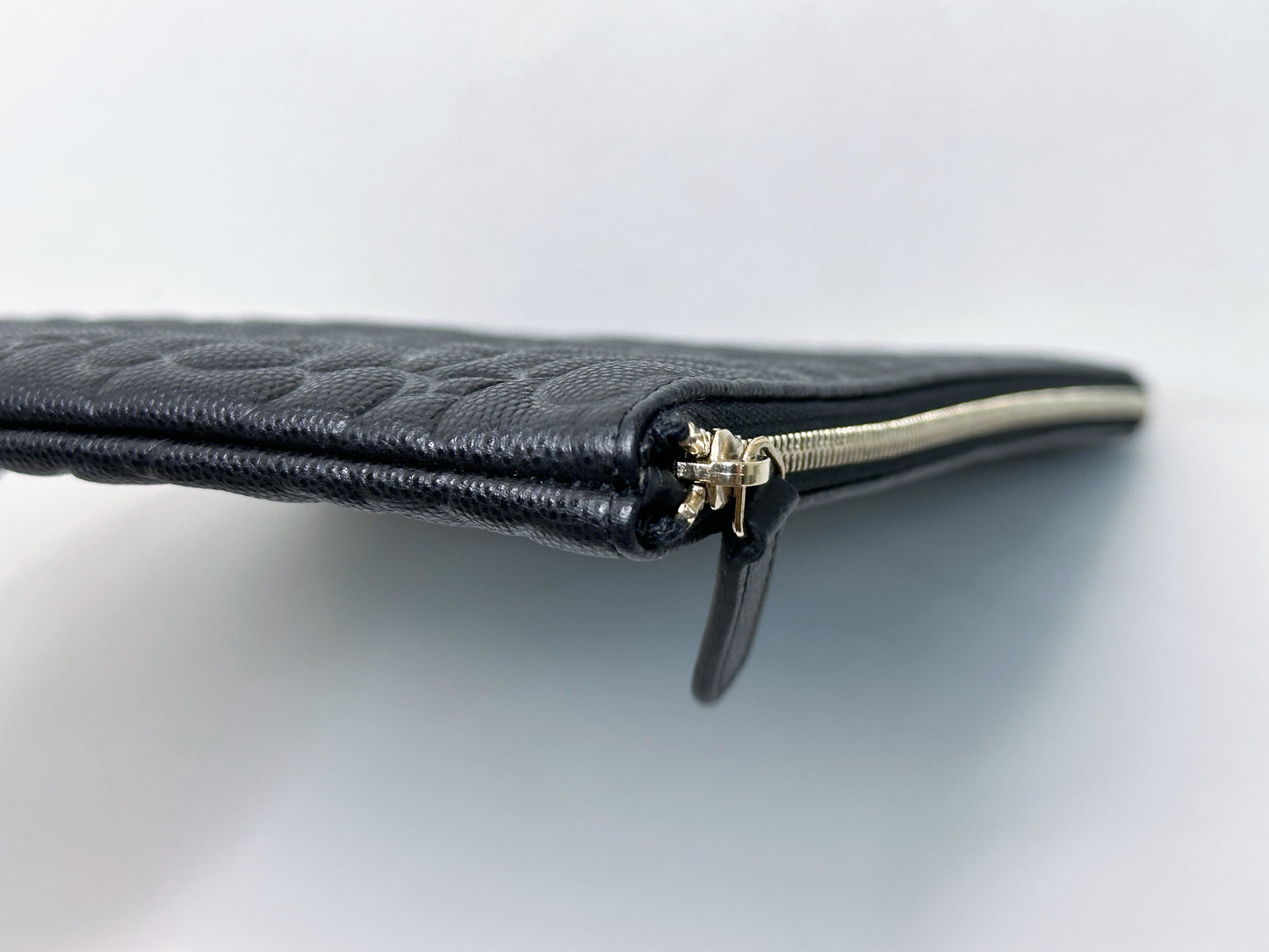 CHANEL Caviar Camellia Embossed Medium Cosmetic Case Black 2285 holo card