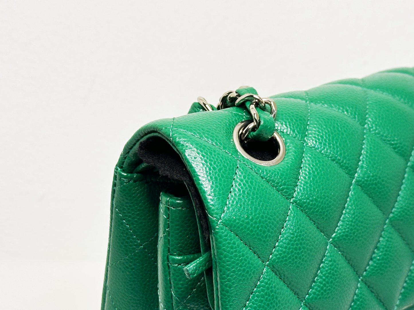 CHANEL 20B Green Classic Small Double Flap Bag SHW 3050 holo card