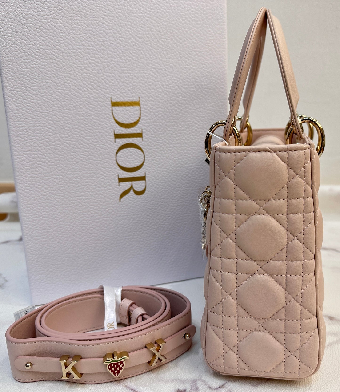 DIOR Lambskin Cannage Small Lucky Badges My Lady Dior Pink