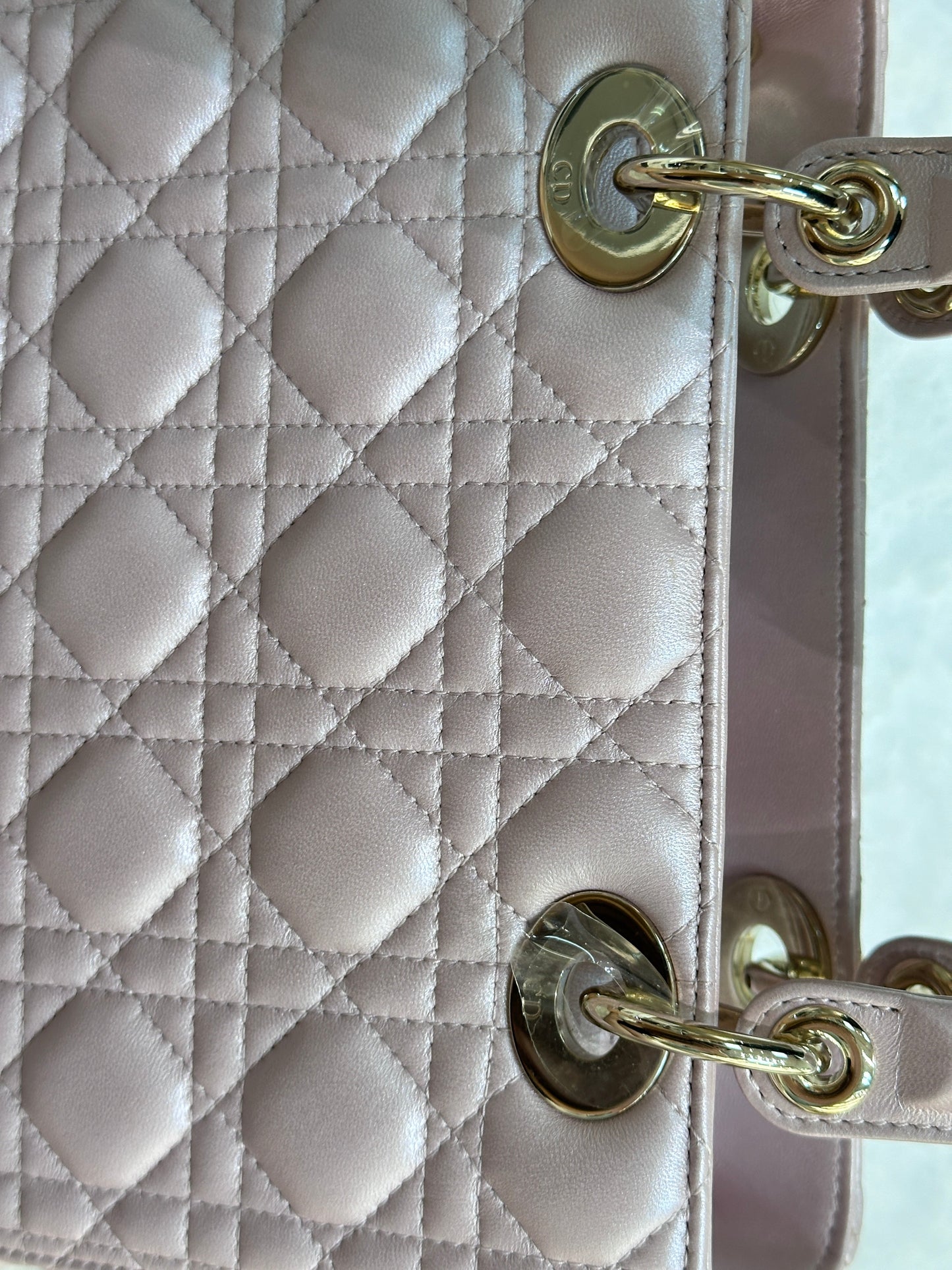 Dior Medium Lady Dior in Pearly Lotus Pink Lambskin GHW