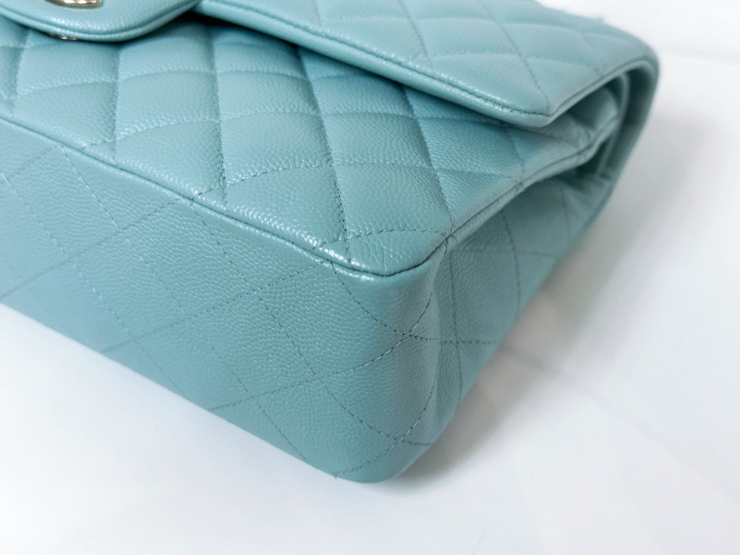 Chanel Classic Flap Medium 20C Tiffany Blue Caviar Light Gold Hardware 2943 holo card
