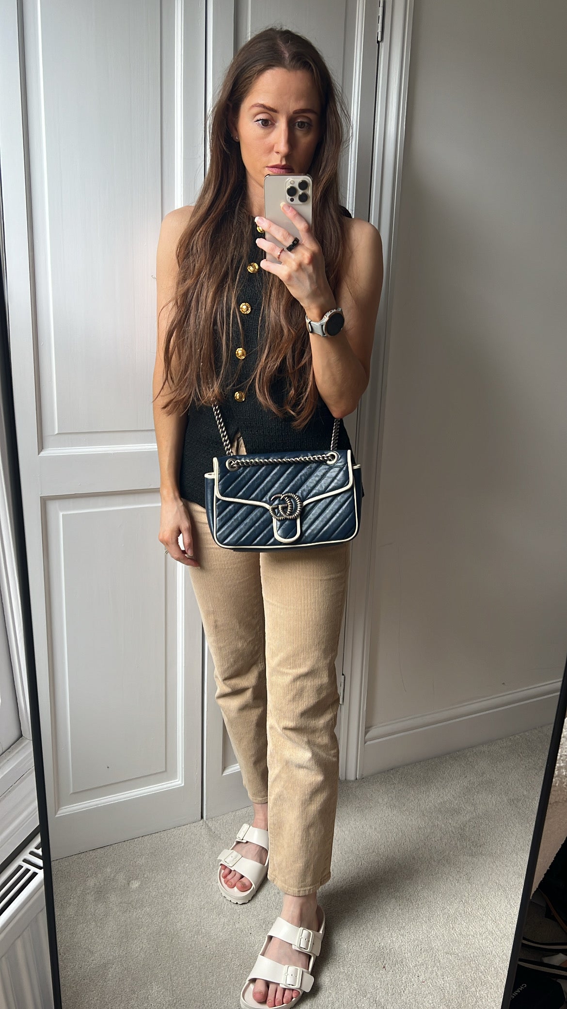 Gucci GG Navy and White Torchon Marmont Small Shoulder Bag