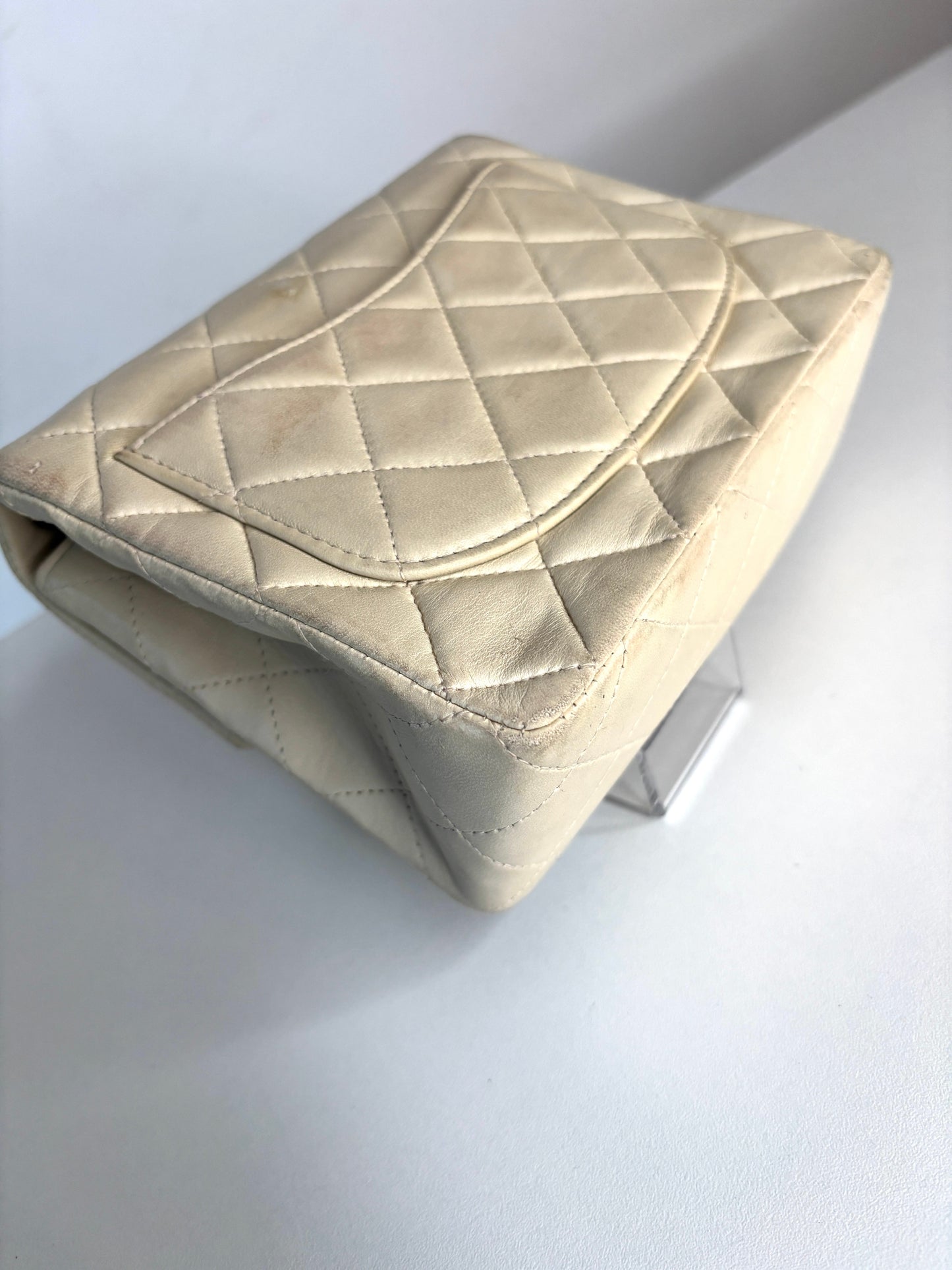 Chanel Mini Flap Square Ivory Lambskin Shoulder Bag - Preloved