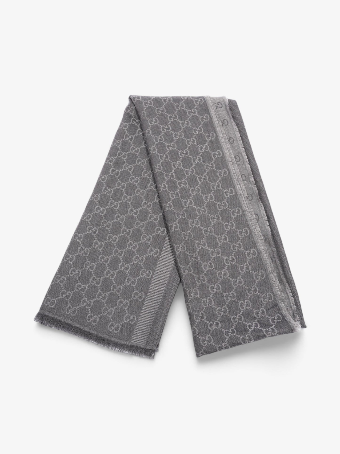 Gucci GG Logo Scarf Grey Wool 70 x 195cm
