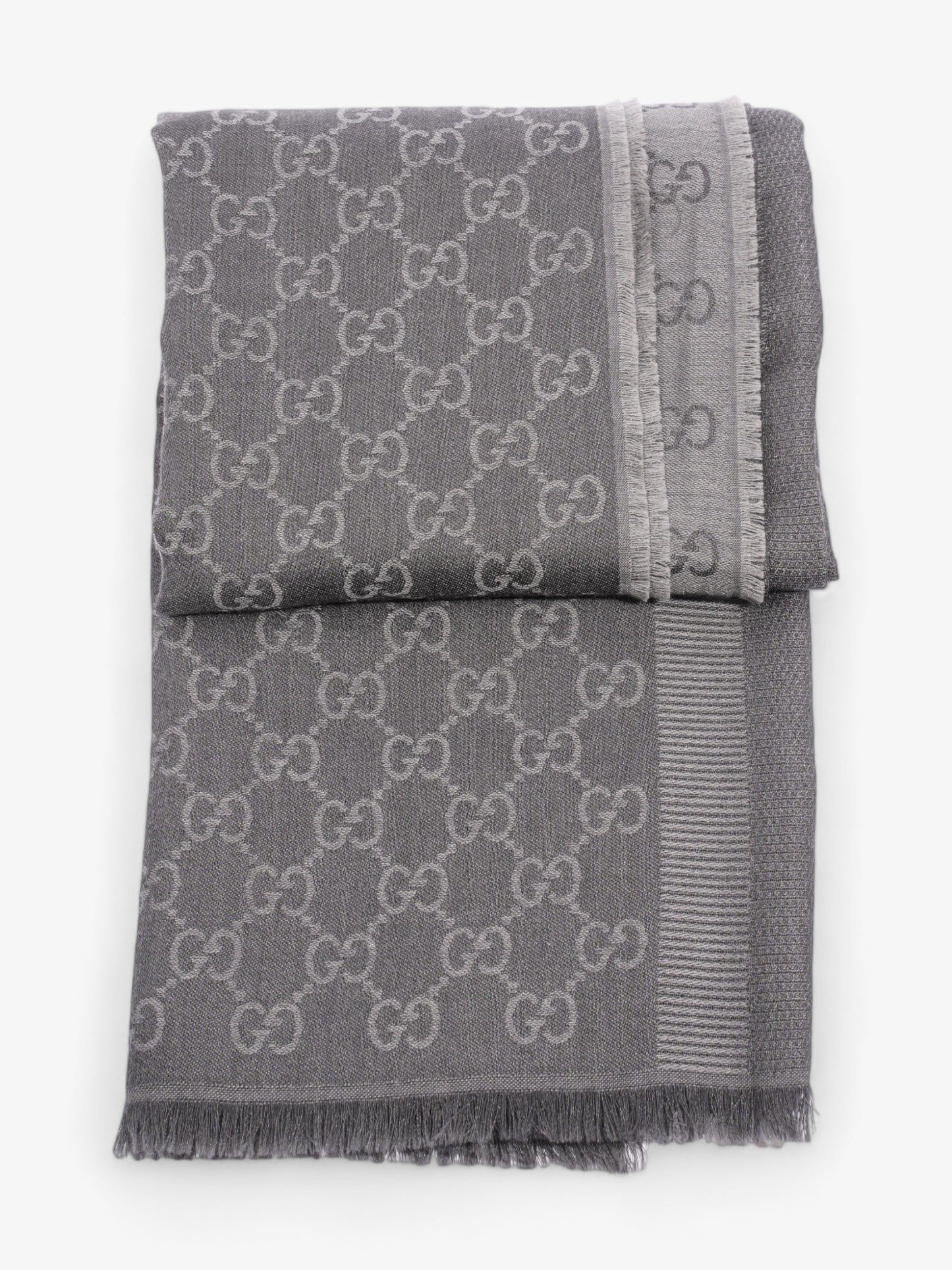 Gucci GG Logo Scarf Grey Wool 70 x 195cm