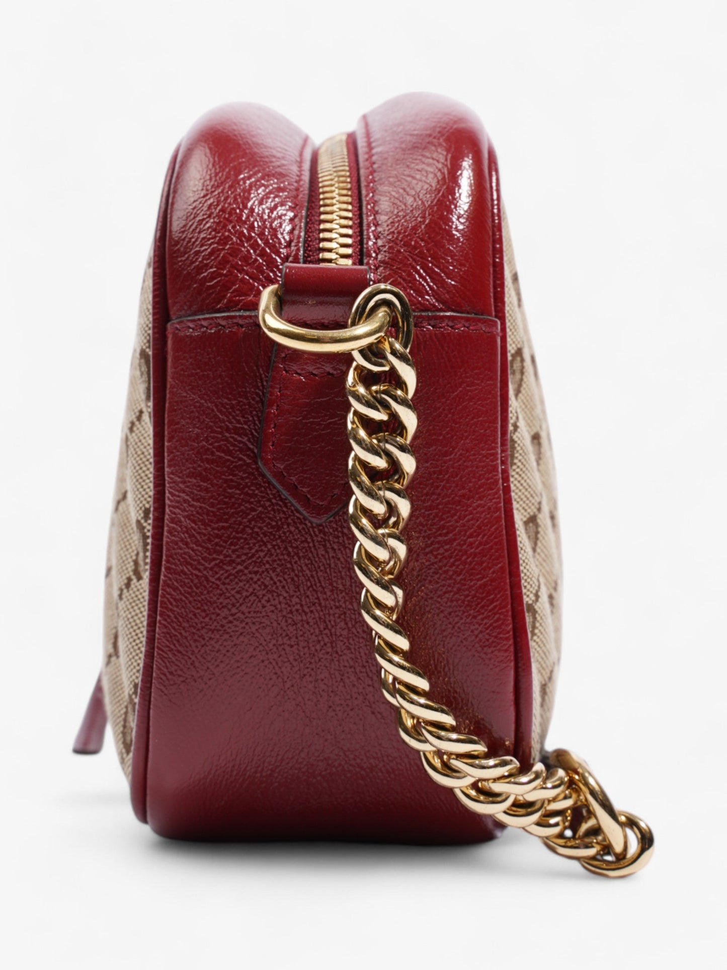 Gucci Marmont Chain Shoulder Beige / Red Canvas Small