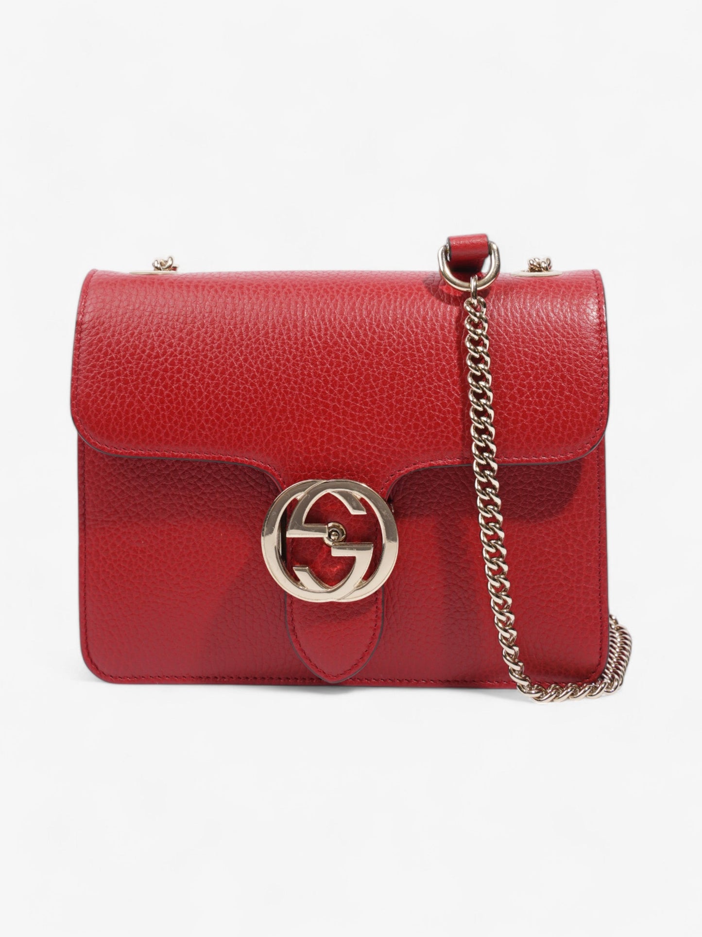 Gucci Interlocking Chain Shoulder Red Calfskin Leather Small