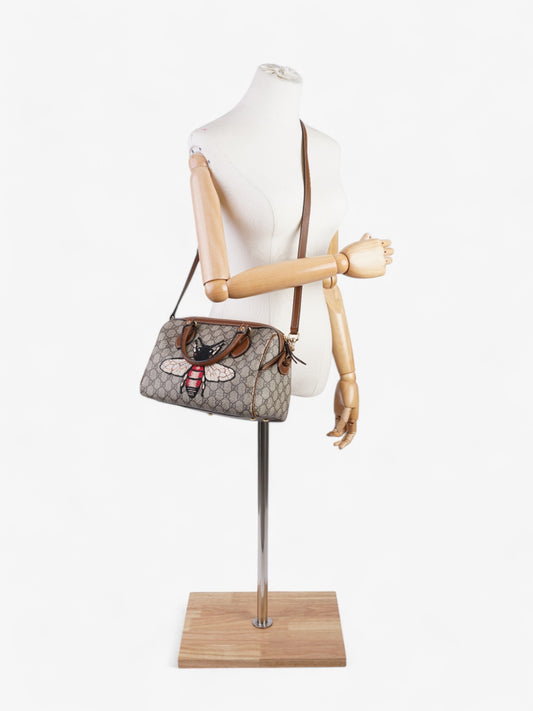 Gucci Boston Bee Bag GG Supreme / Brown Coated Canvas Small
