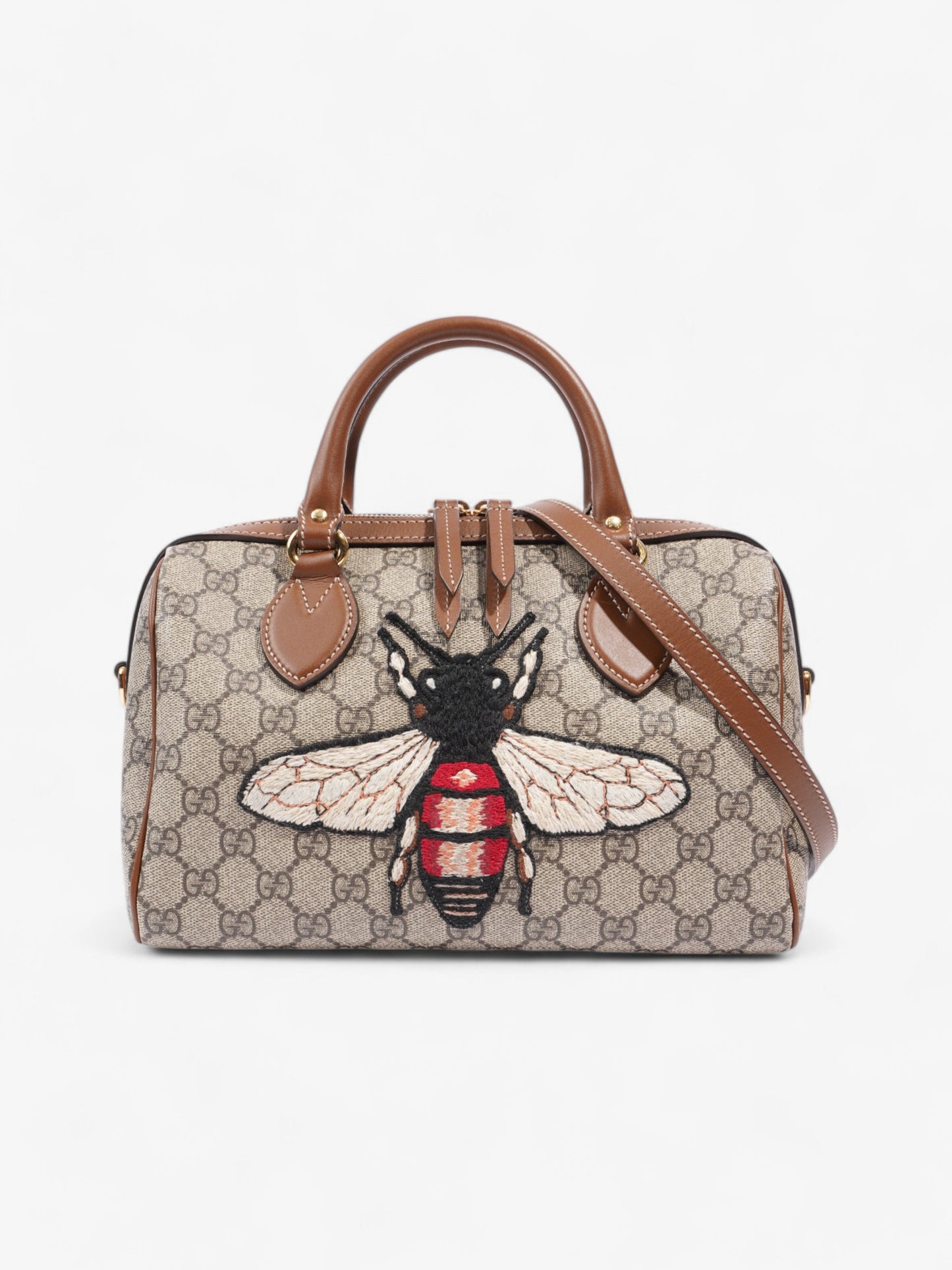 Gucci Boston Bee Bag GG Supreme / Brown Coated Canvas Small