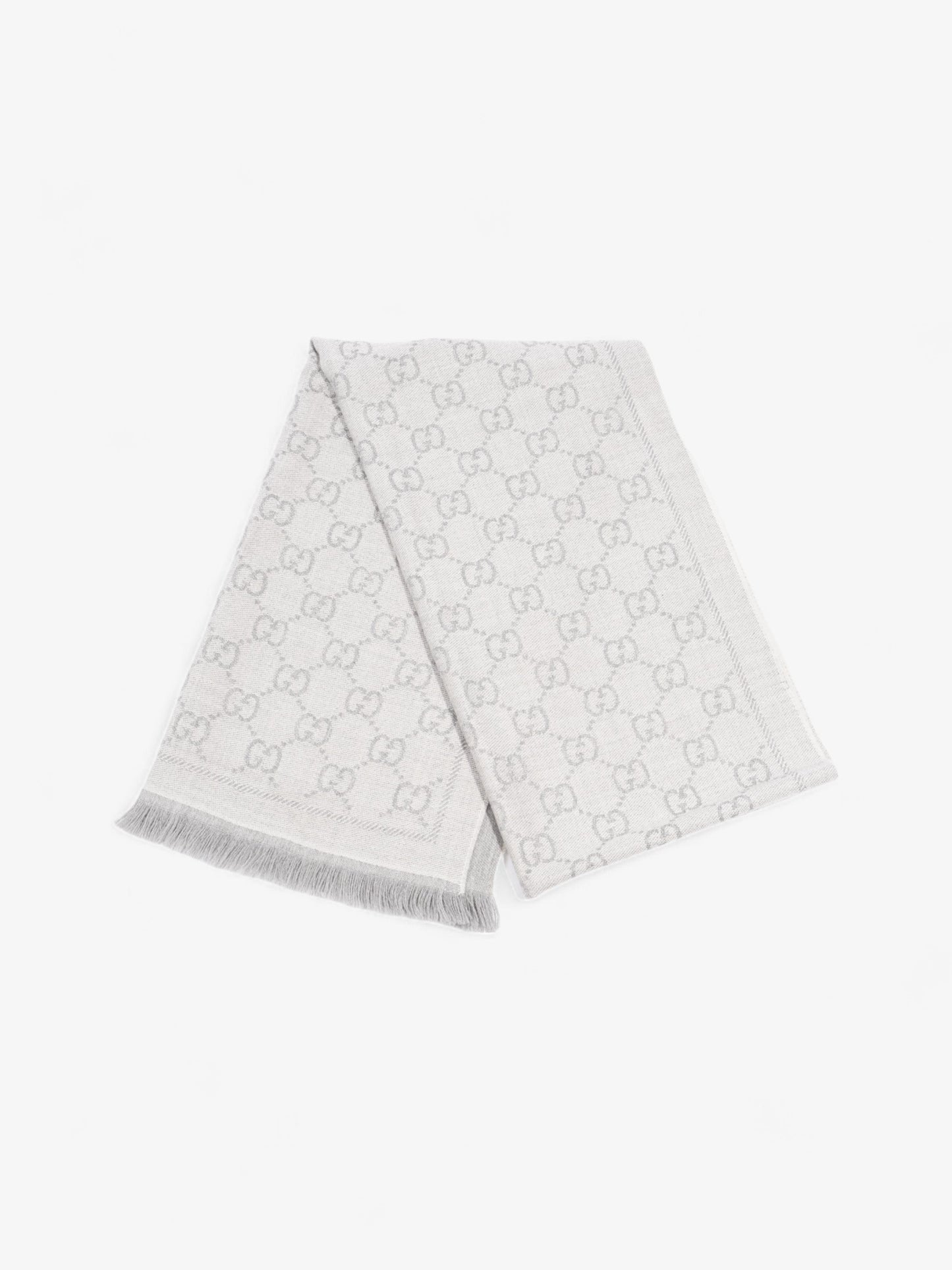 Gucci GG Jacquard Scarf Grey Wool 48 x 180cm