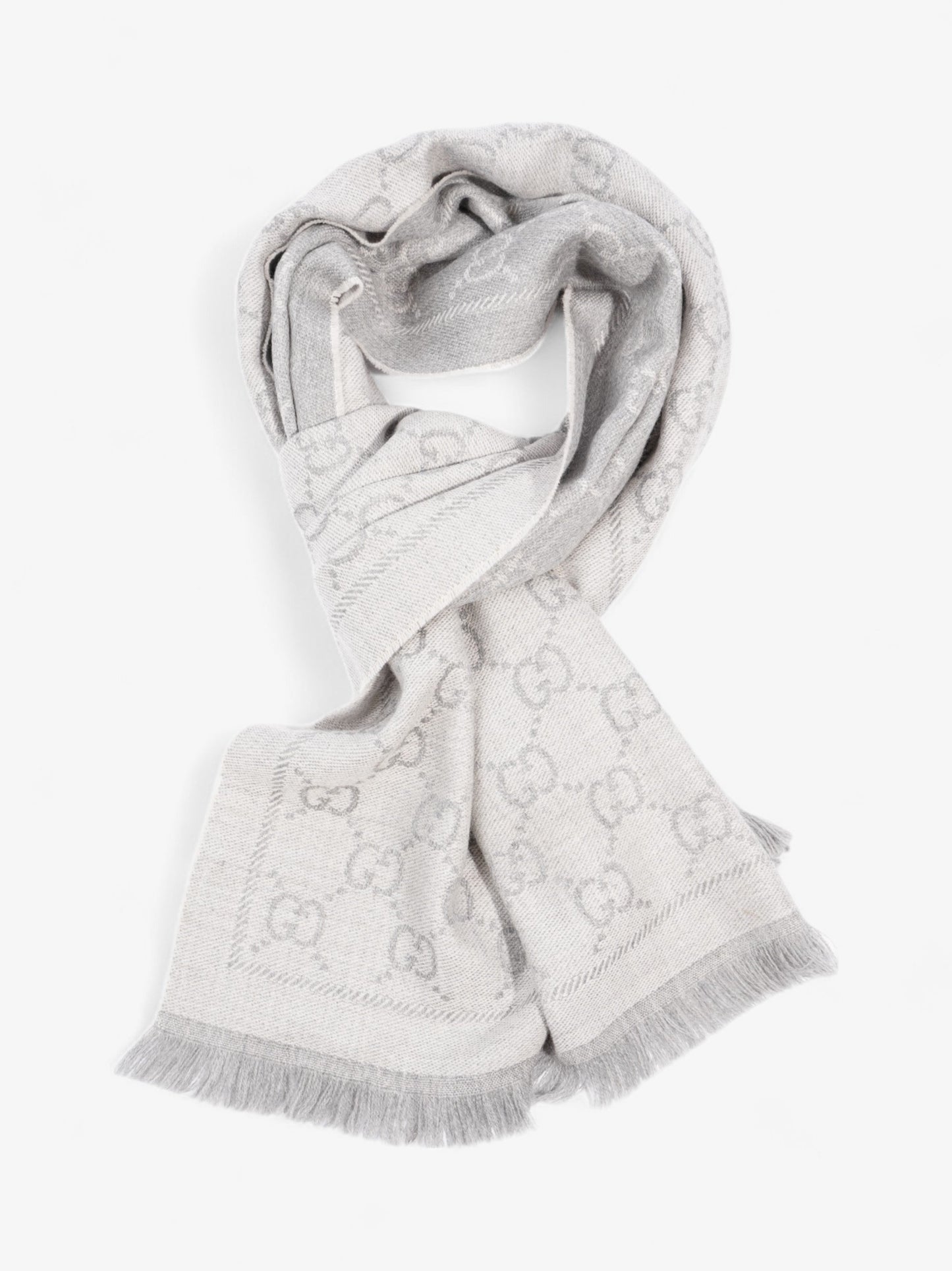 Gucci GG Jacquard Scarf Grey Wool 48 x 180cm