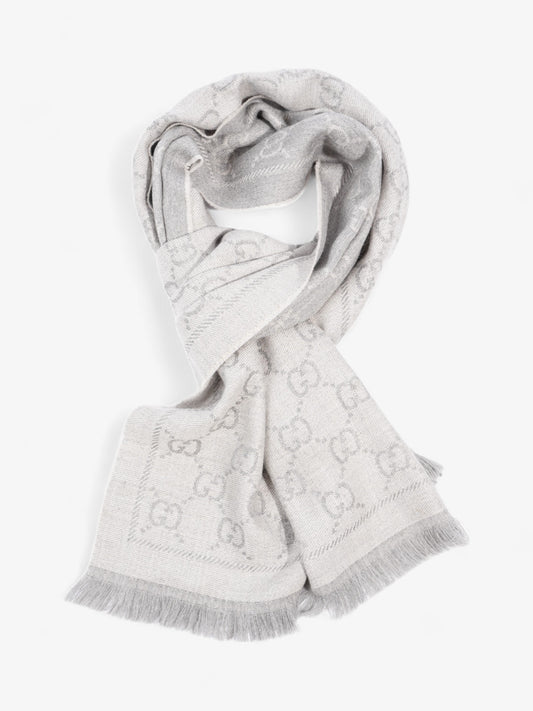 Gucci GG Jacquard Scarf Grey Wool 48 x 180cm