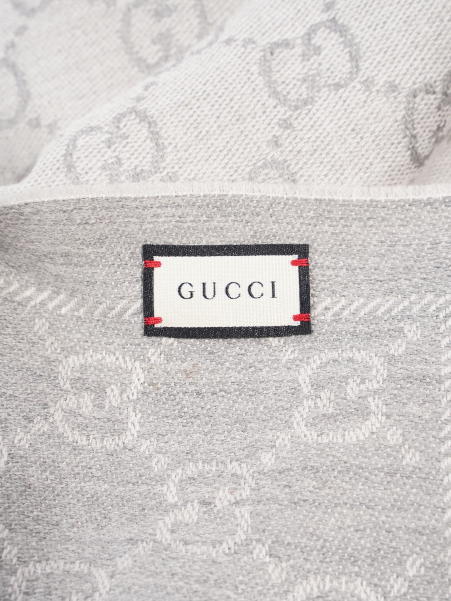 Gucci GG Jacquard Scarf Grey Wool 48 x 180cm