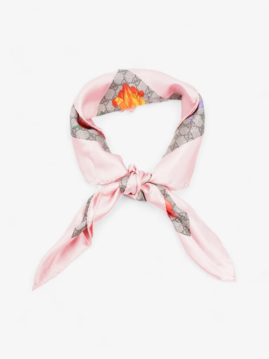 Gucci GG Flora Print Scarf Pink / GG Supreme / Multicolour Silk 90 x 90cm