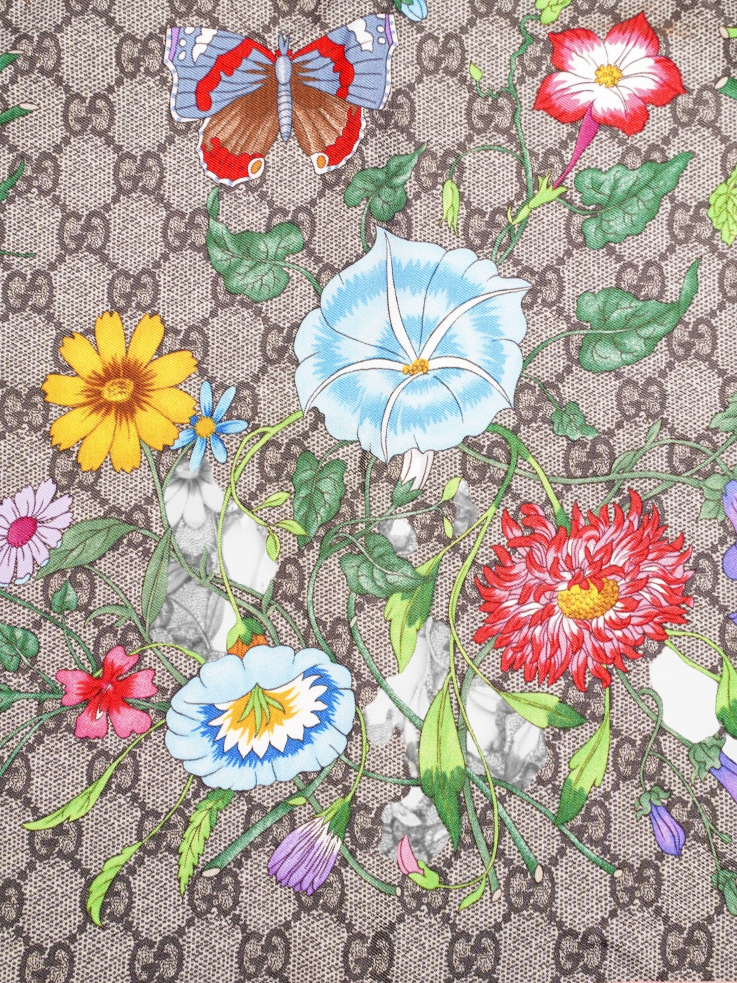 Gucci GG Flora Print Scarf Pink / GG Supreme / Multicolour Silk 90 x 90cm