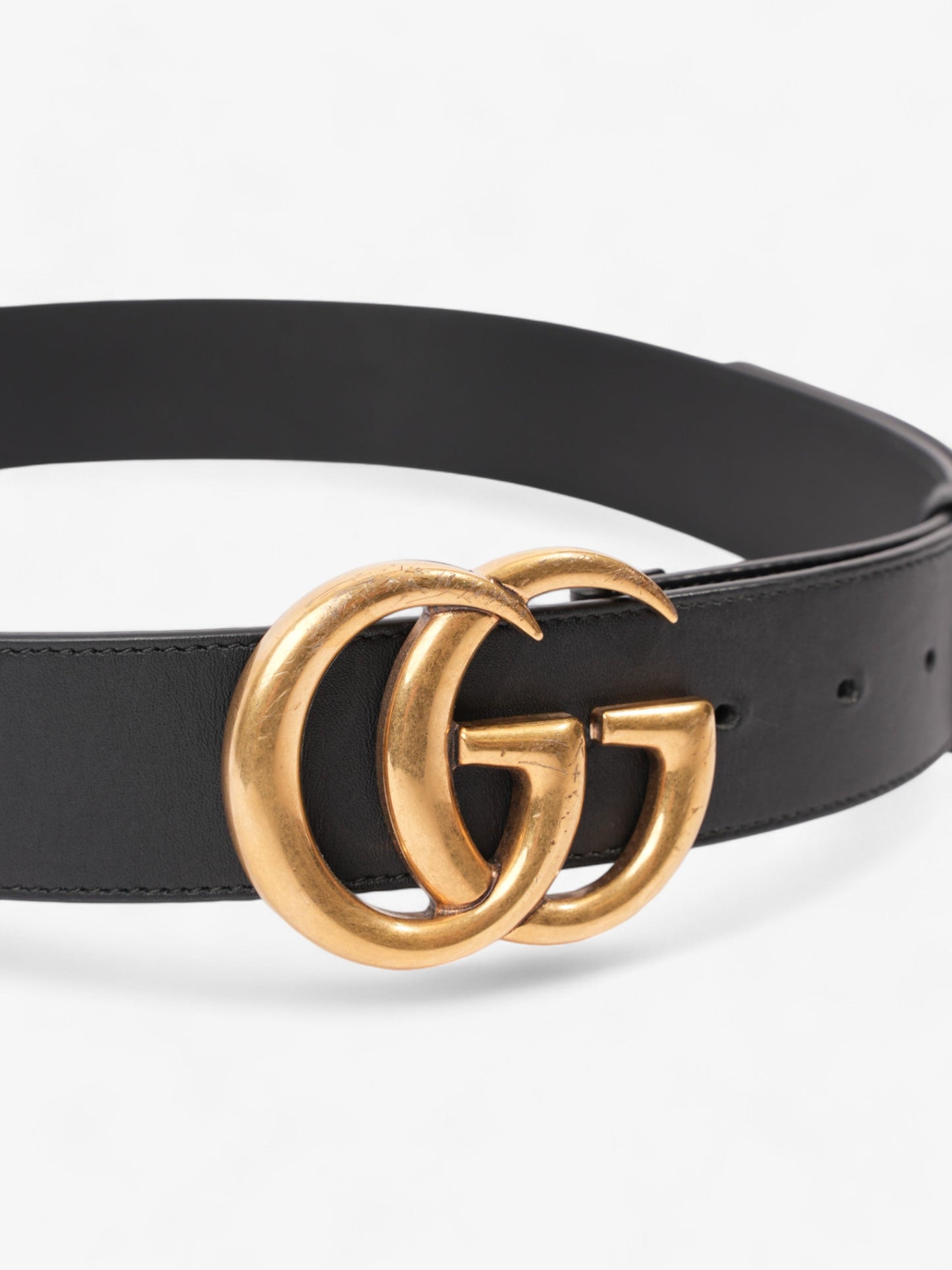 Gucci GG Marmont 2015 Re-Edition Wide Belt Black / Gold Leather 90cm / 36"