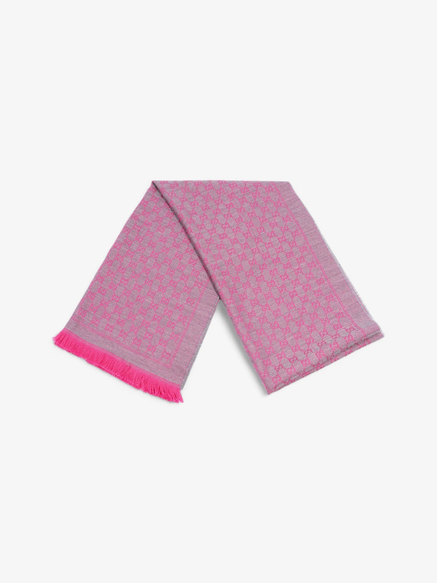 Gucci GG Fringe Scarf GG Pink / Grey Wool