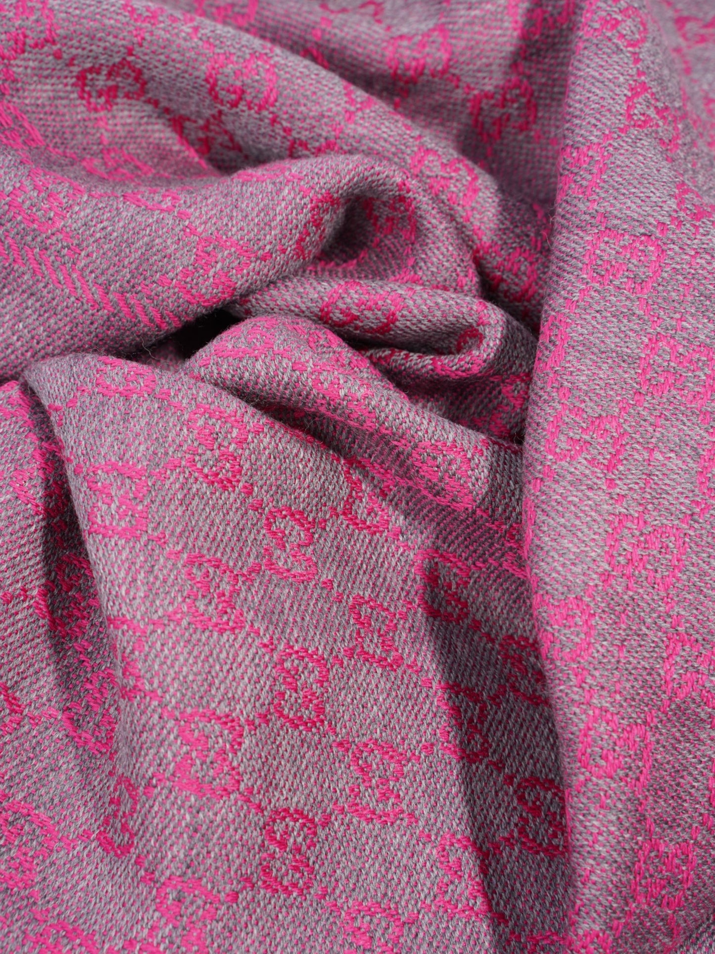 Gucci GG Fringe Scarf GG Pink / Grey Wool