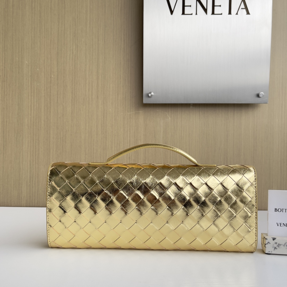 Andiamo Intrecciato Metallic Leather Long Clutch In Gold Designer Clutch for Women