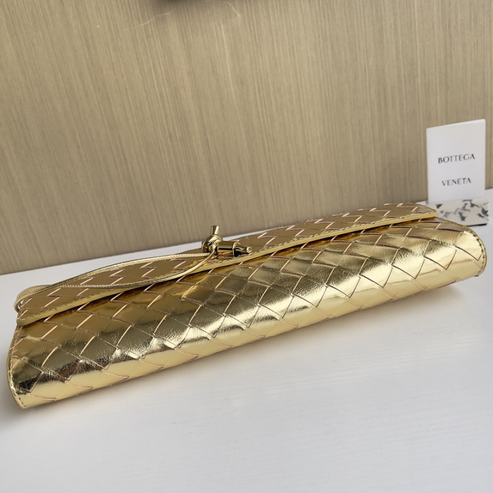 Andiamo Intrecciato Metallic Leather Long Clutch In Gold Designer Clutch for Women
