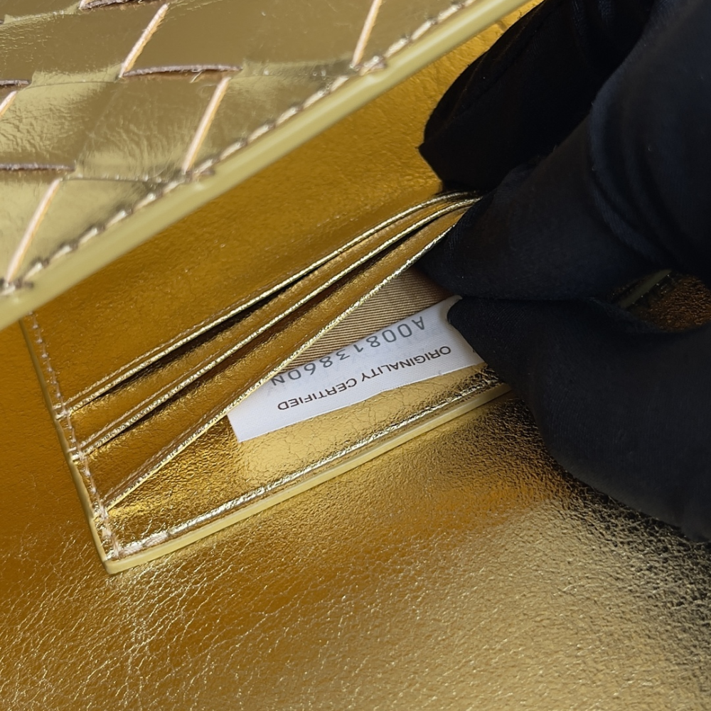 Andiamo Intrecciato Metallic Leather Long Clutch In Gold Designer Clutch for Women