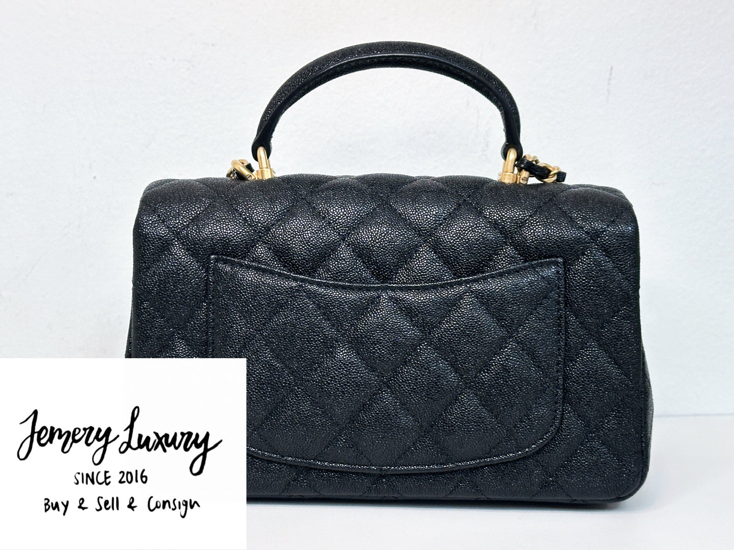 Chanel Mini Rectangular Top Handle Flap Bag Black Caviar GHW 3126 holo card