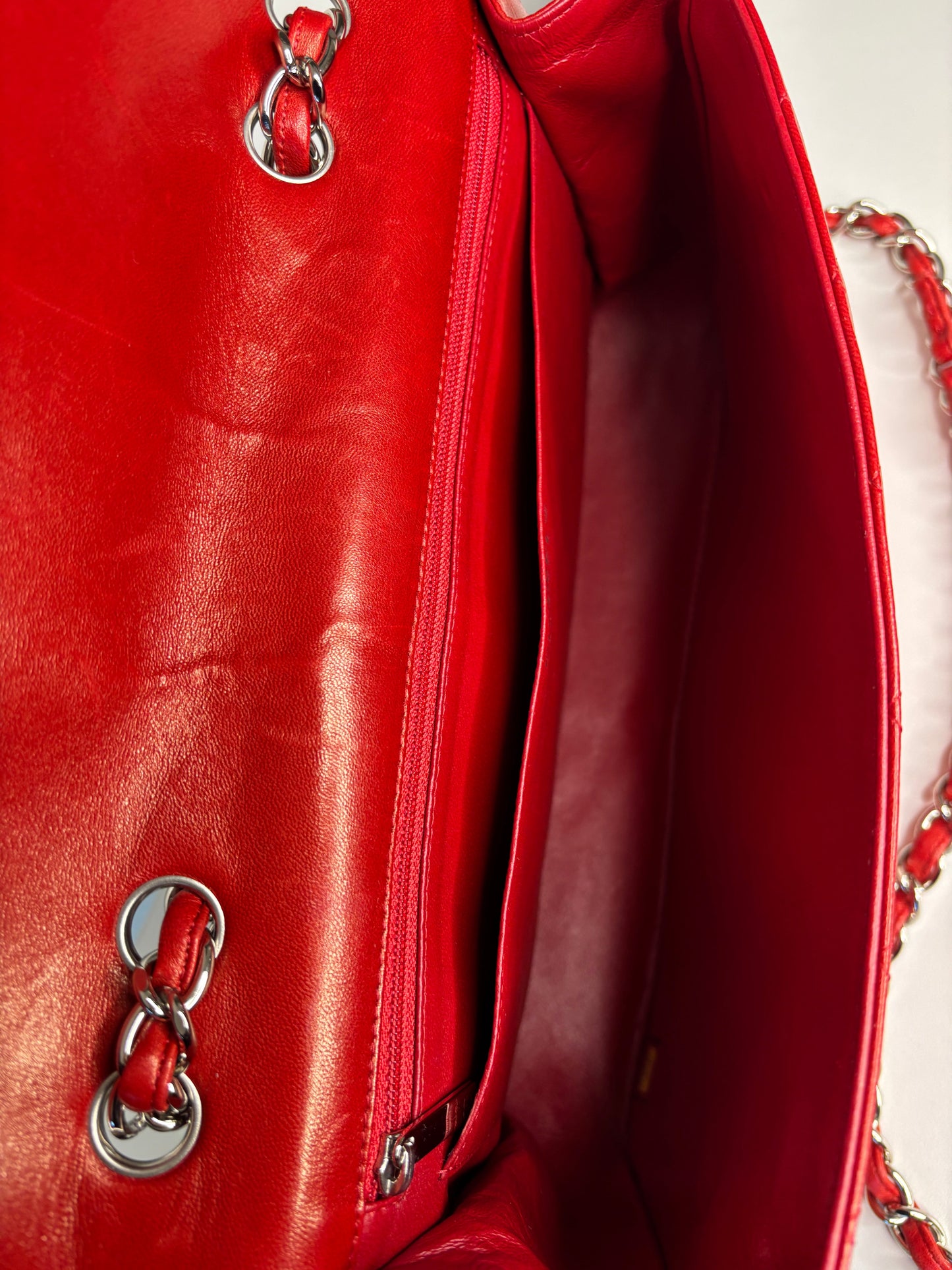 RESERVED  for 24 hrs - Chanel Jumbo Red Lambskin Classic Single Flap Shoulder Bag - Preloved